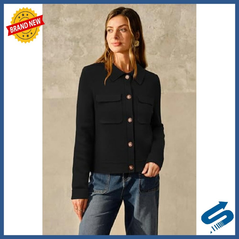 Wool Blend Cropped Shacket Jacket Button Down Cas… - image 4